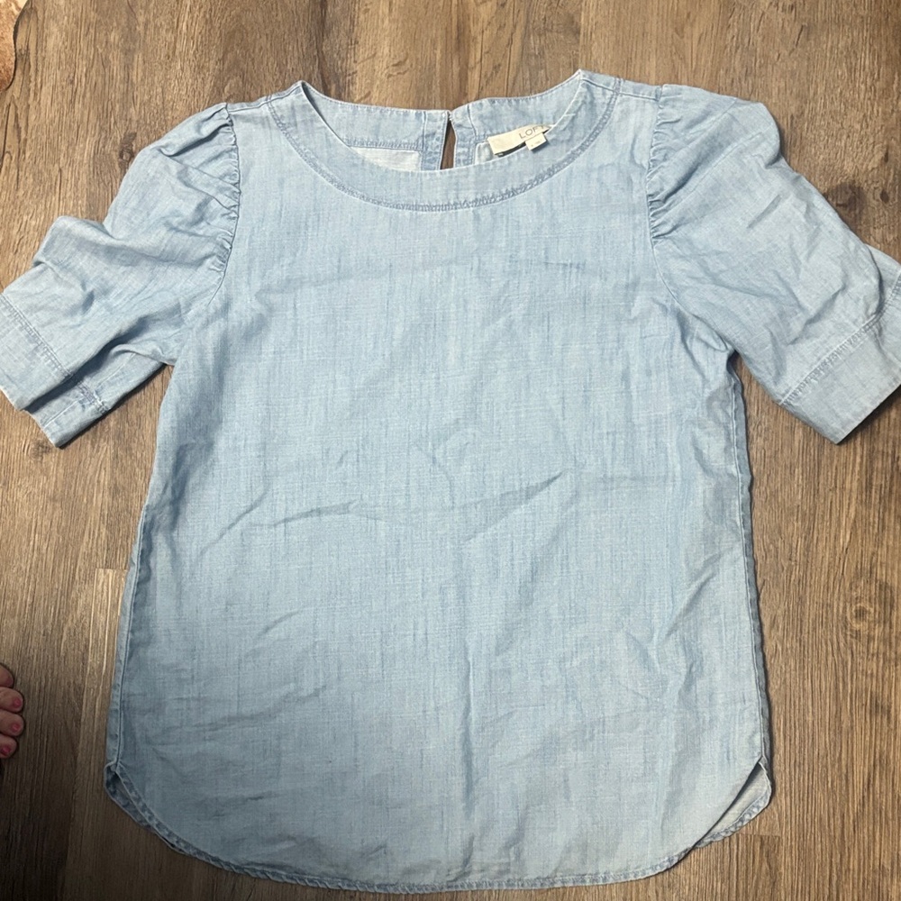 LOFT Light Blue Blouse with Puff Sleeves